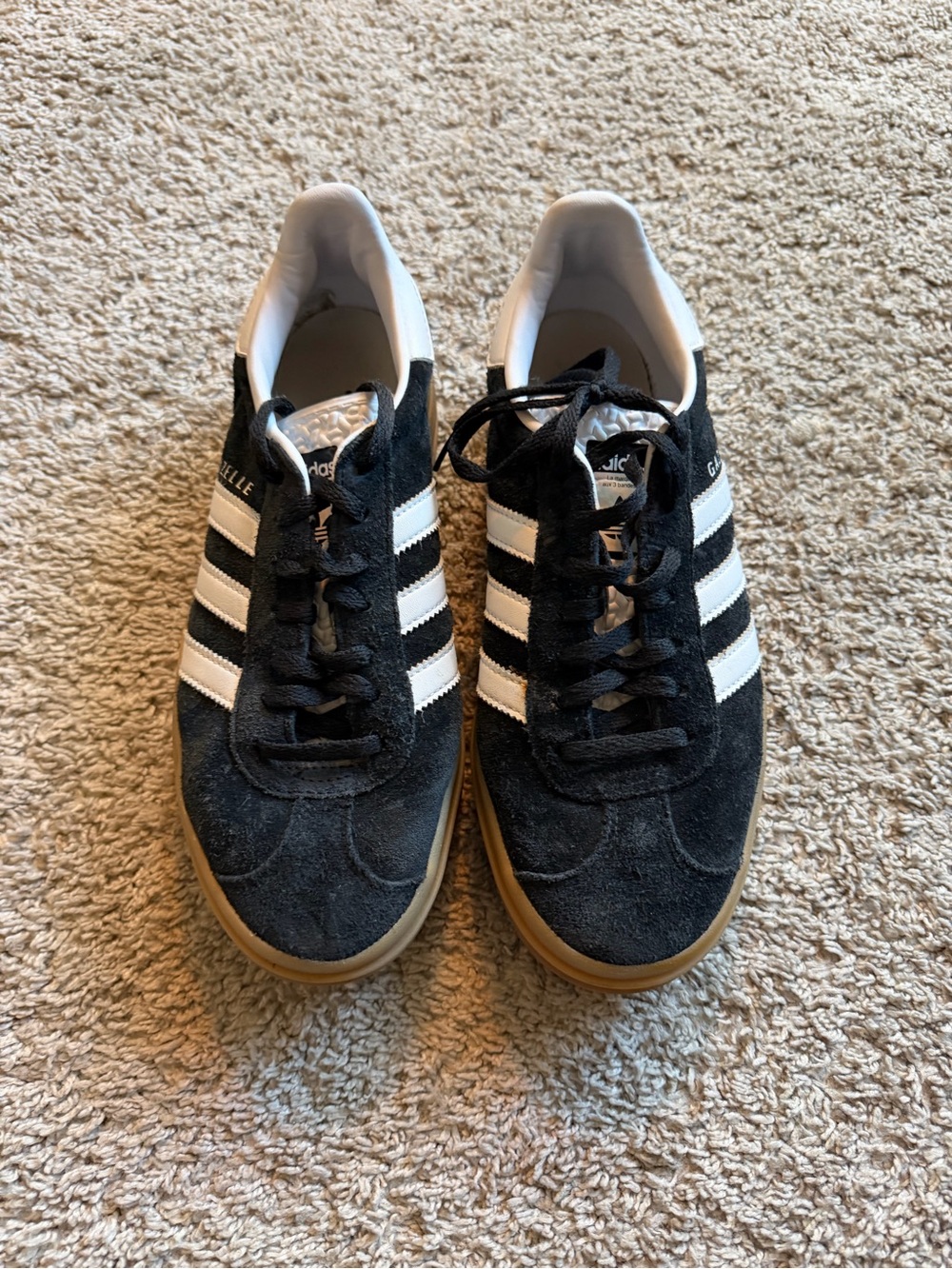 adidas Black Suede Sneakers with White Stripes and Gum Sole